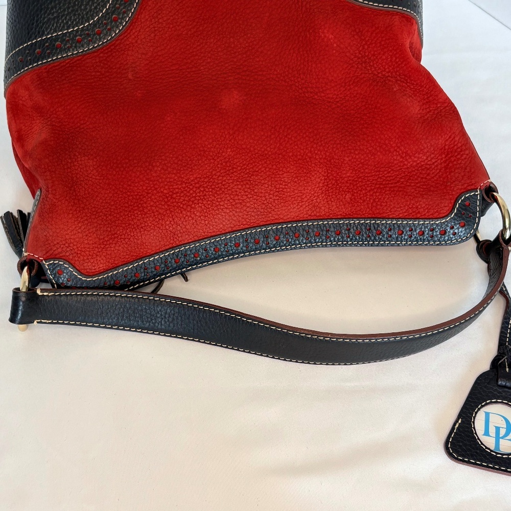 Dooney & Bourke Red Suede & Brown Pebbled Leather Bag with Wallet & Dust Bag - Picture 7 of 16